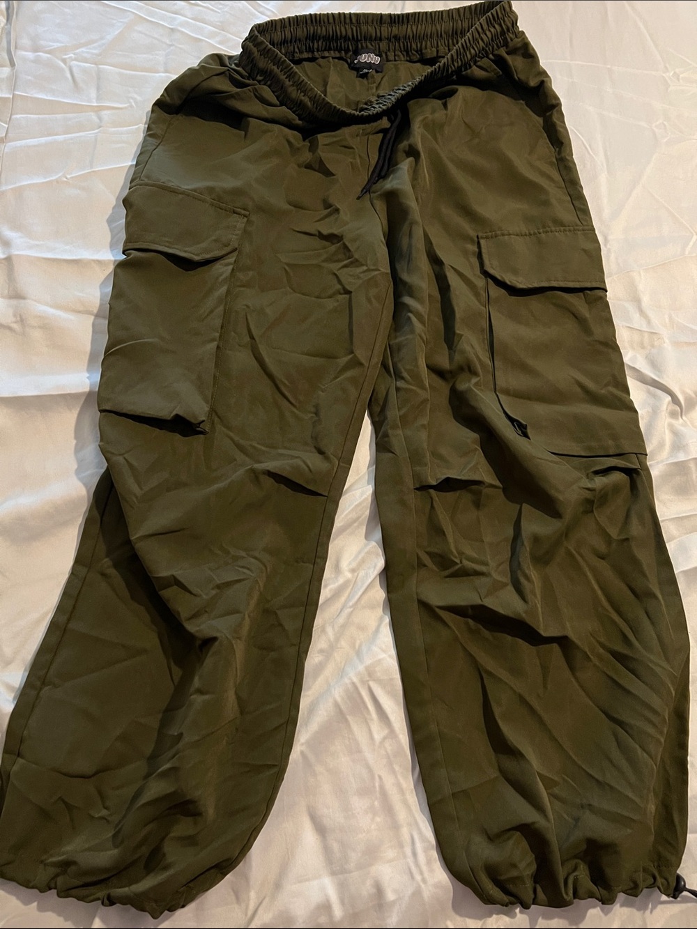 Men's Olive Green Cargo Pants - Elastic Waist